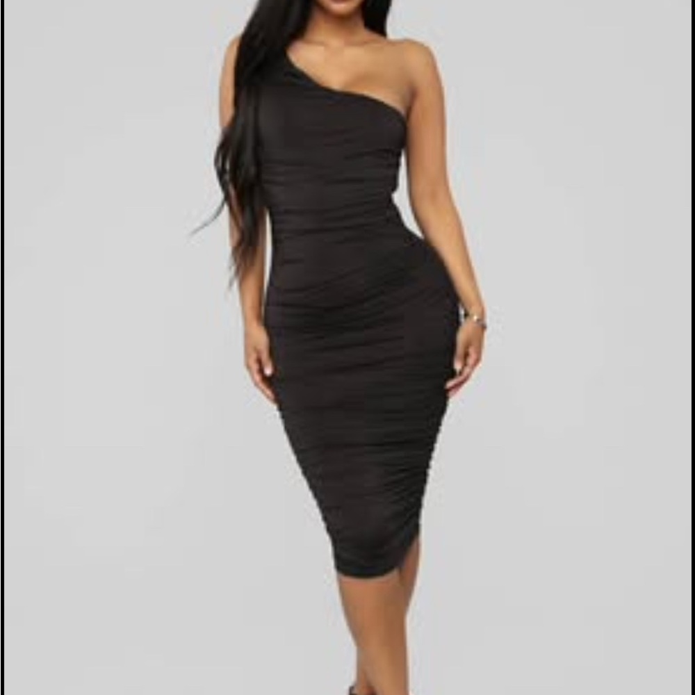 Fashion Nova Elegant Black Asymmetrical Maxi Dress